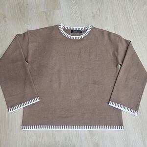 Zesica Brown Sweater Long Sleeve White Striped Trim Size Small